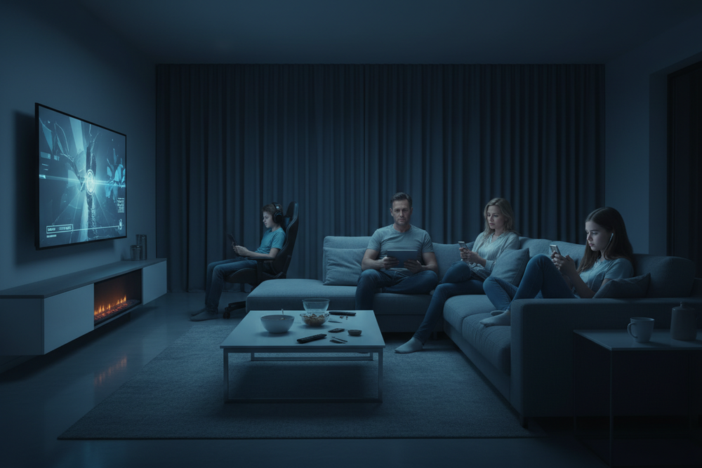 une smart tv et ne montre pas la joie de la famille 